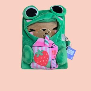 Claire's Plush Frog Bear Strawberry Milk Locking Journal Diary with Keys Green